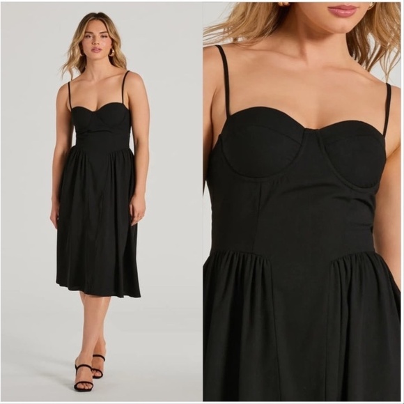 Windsor Womens NEW Blissful Afternoons Corset A-Line Midi Dress in Black - Picture 1 of 9